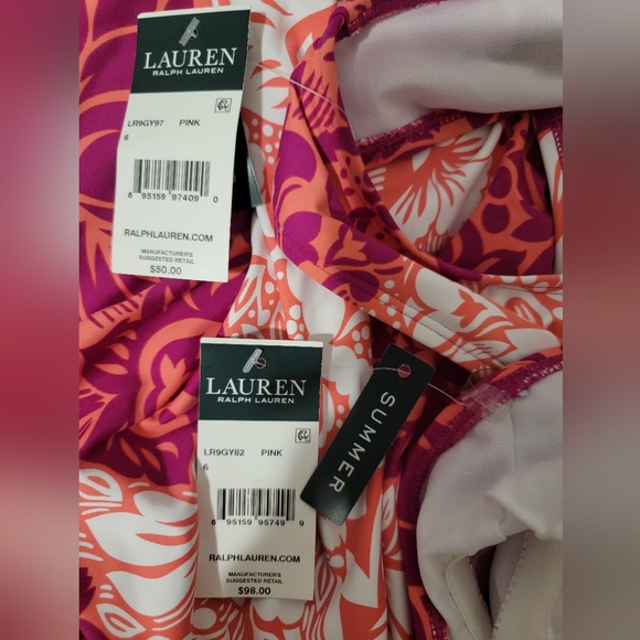 Ralph Lauren Womens Size 6 Pink Coral Tropical Hawaiian Floral Tankini Swimsuit - Picture 10 of 10